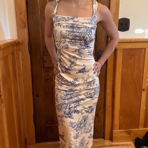 Cider Blue and Cream Toile Midi Dress